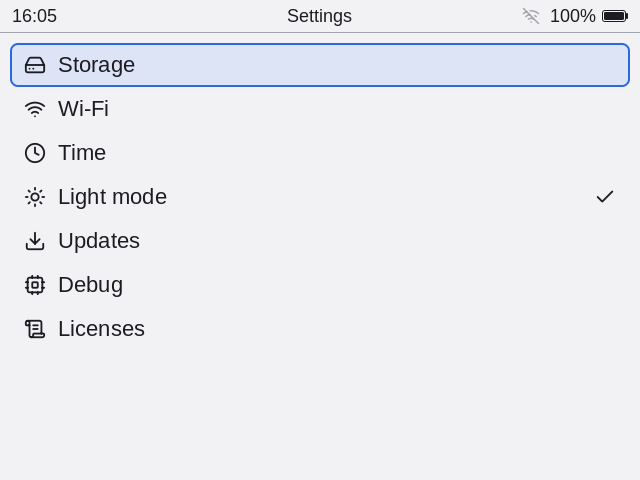Settings, in light mode